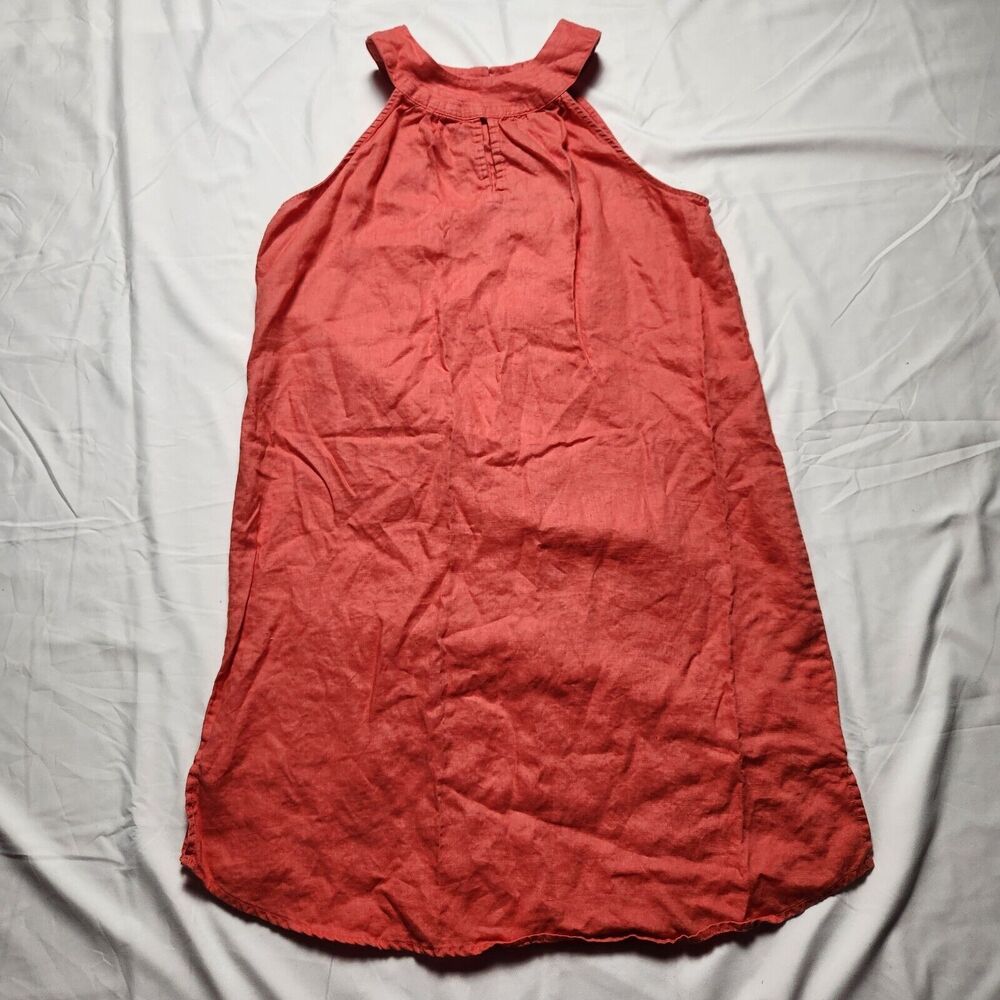 Antibes Blanc Womens Medium Linen Sleeveless Halter Dress Coral Pink